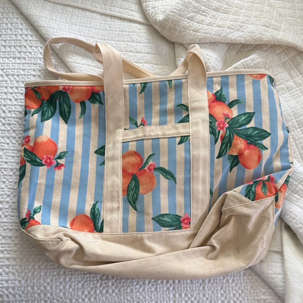 Old Navy Striped Floral Tote - Cream and Orange